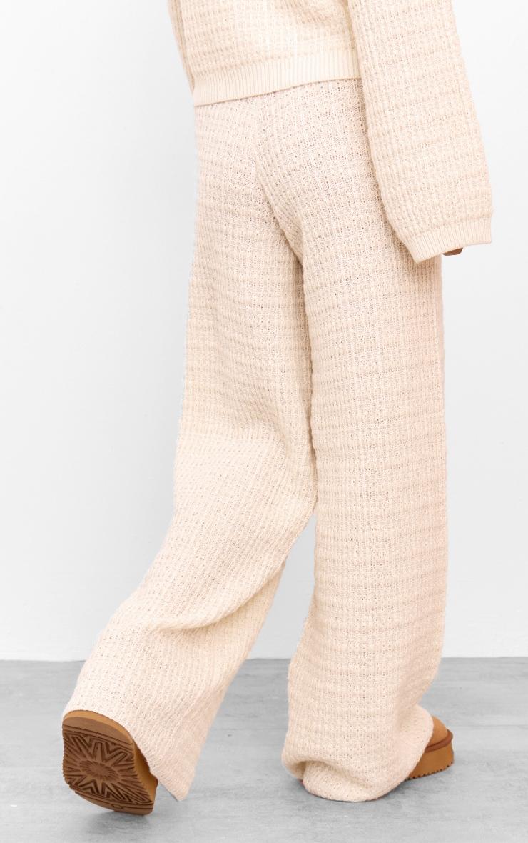 Cream Boucle Knit Wide Leg Pants Product Image