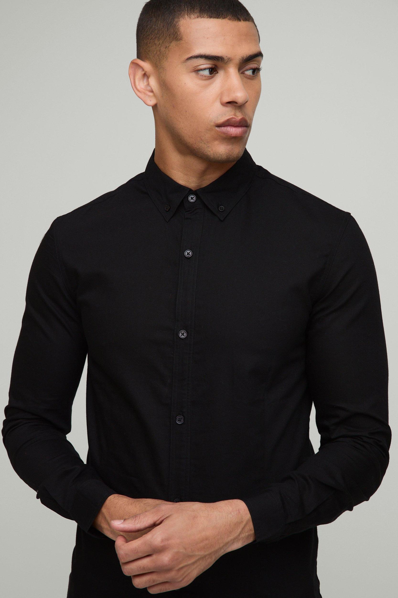 Slim Fit Button Down Collar Oxford Short Sleeve Shirt | boohooMAN USA Product Image