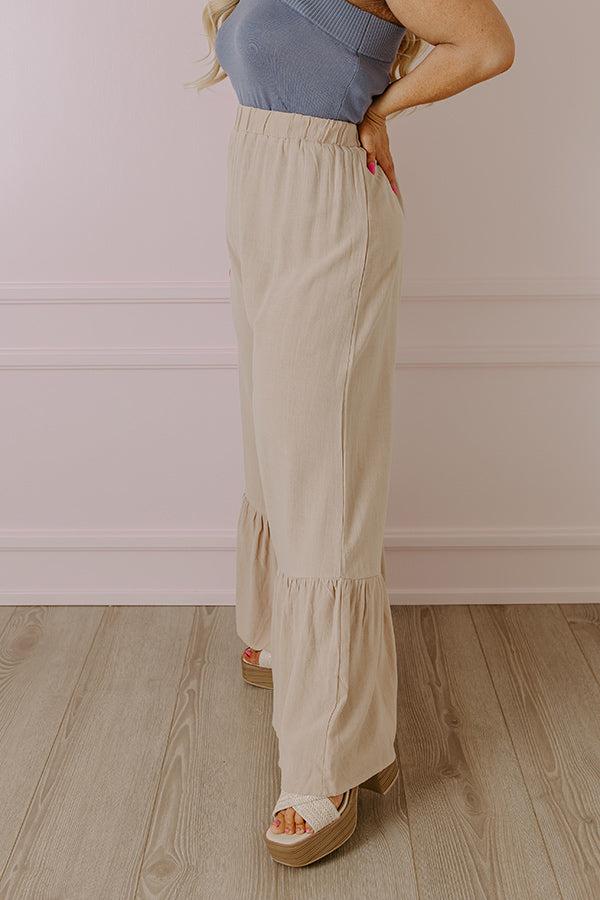 The Kenzo High Waist Linen-Blend Trousers In Beige Curves Product Image