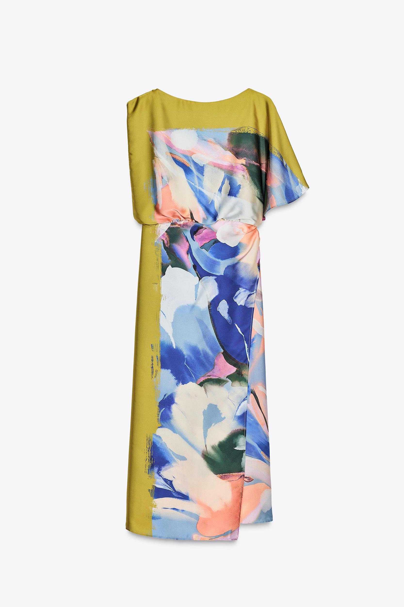 ASYMMETRIC PRINT MIDI DRESS Product Image