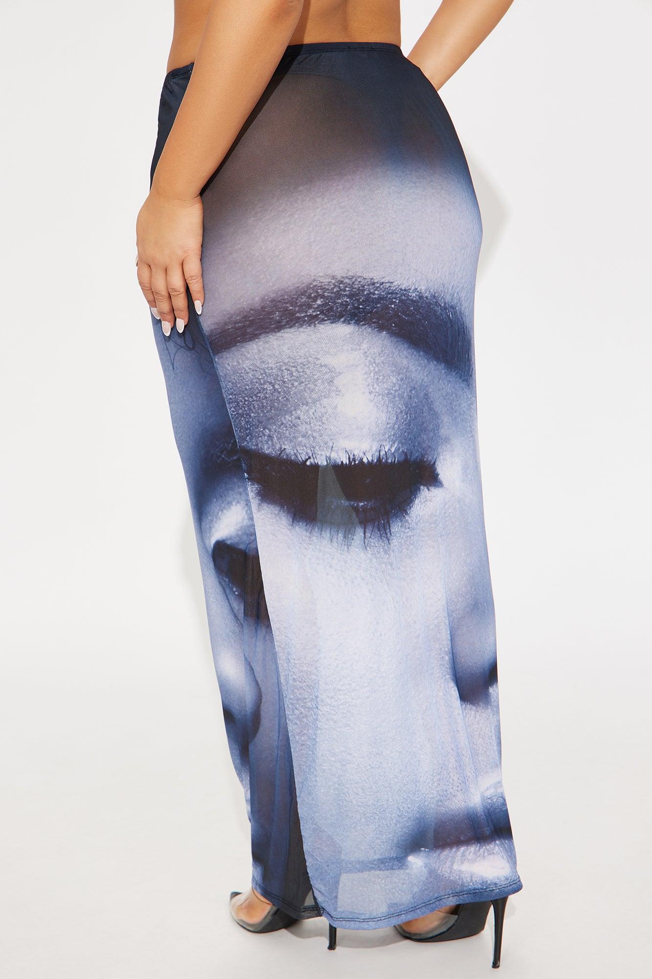 Thalia Sheer Face Print Mesh Maxi Skirt - Purple/combo Female Product Image