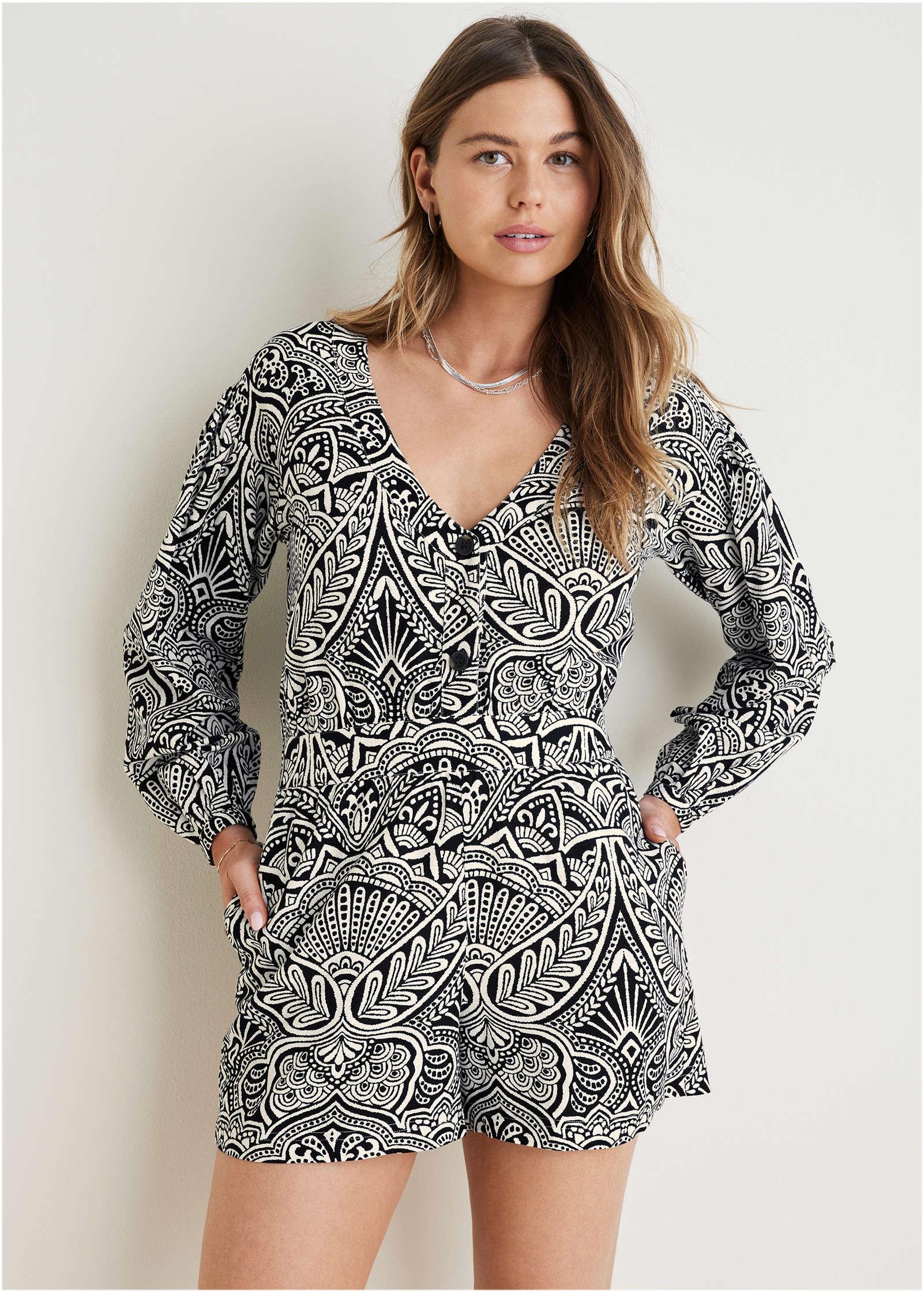 Linen Printed Romper - Modern Folk Bicolor Product Image