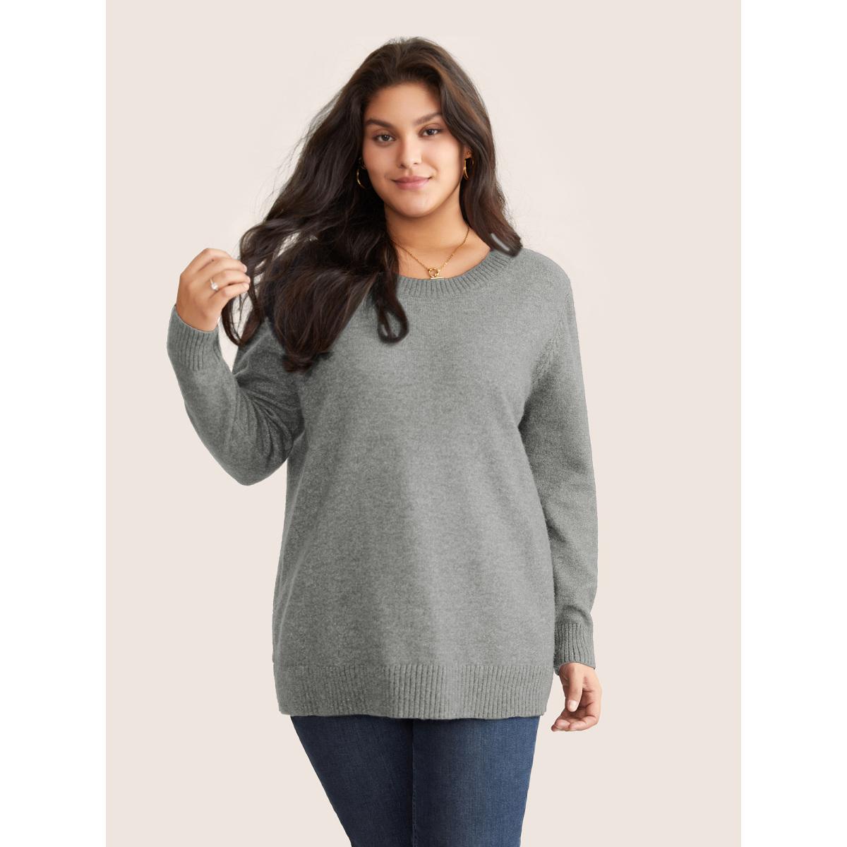 Plus Size Supersoft Essentials Solid Heather Twist Back Pullover DarkGray Women Casual Long Sleeve Round Neck Everyday Pullovers BloomChic 22-24/3X Product Image