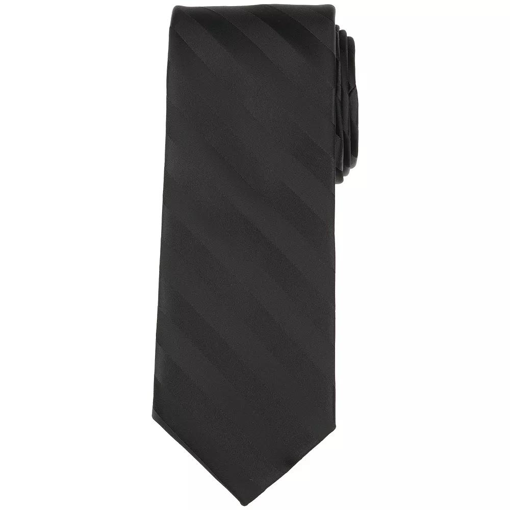Men's Bespoke Striped Tie, Black Satin Product Image