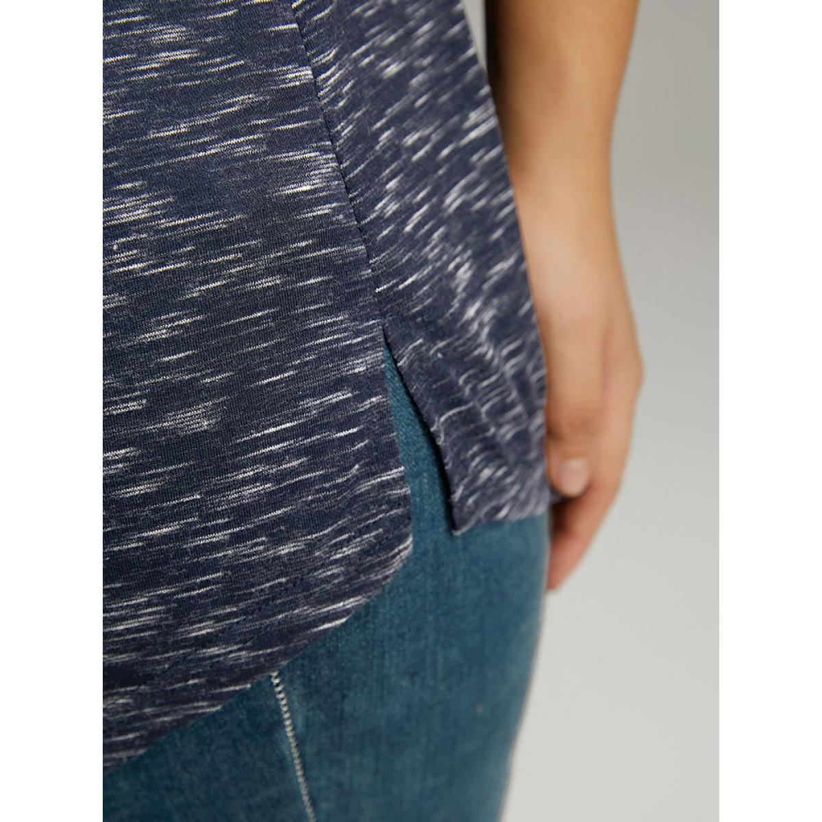 Plus Size Heather Split Side Basic T-shirt Indigo Women Casual Texture Plain V-neck Dailywear T-shirts BloomChic 26/4X Product Image