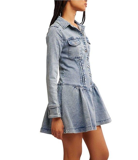 Free People Roadhouse Denim Point Collar 3/4 Sleeve Button Down Mini Dress Product Image