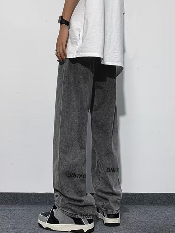 Men's All Match Mid Waist Straight Loose Jeans Product Image