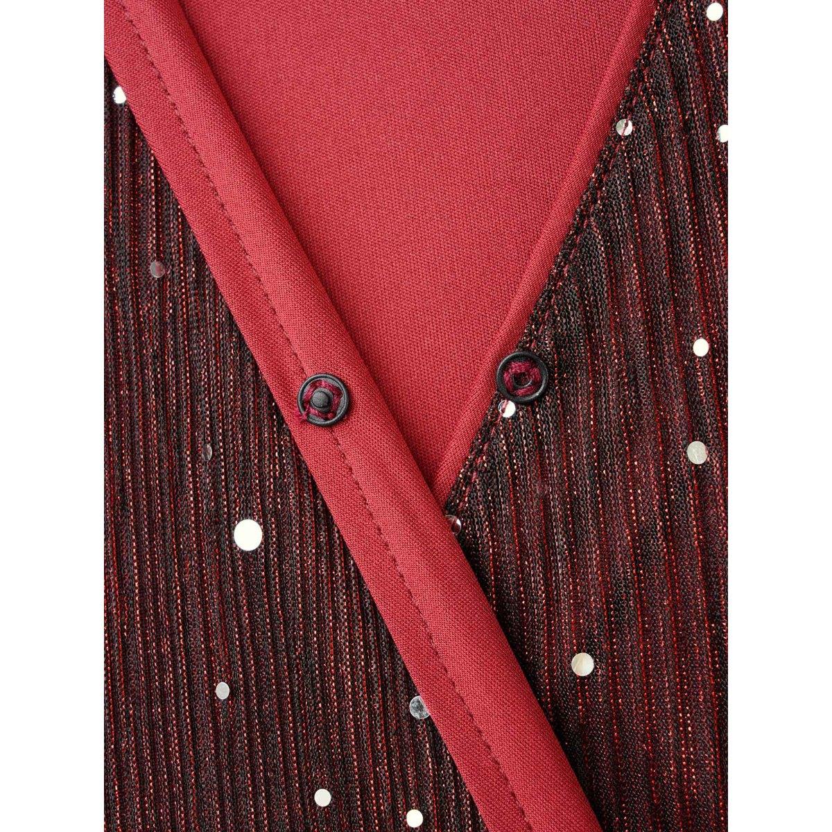 Plus Size Stretchy Gold Foil Surplice Neckline Midi Dress Burgundy Women Cocktail Texture Party Curvy Bloomchic 30/6X Product Image