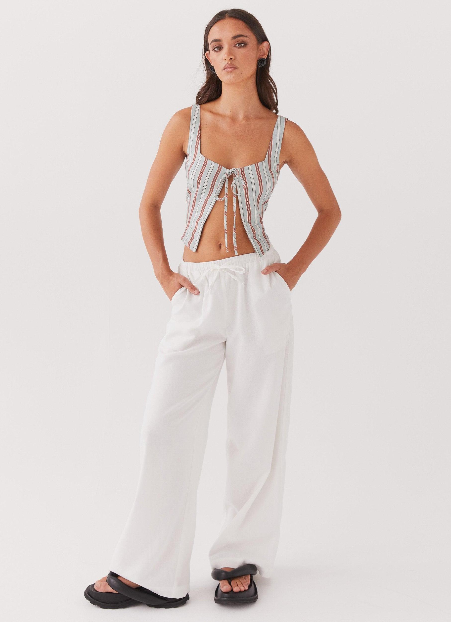 Oasis Dreams Linen Tie Top - Coastal Stripe Product Image