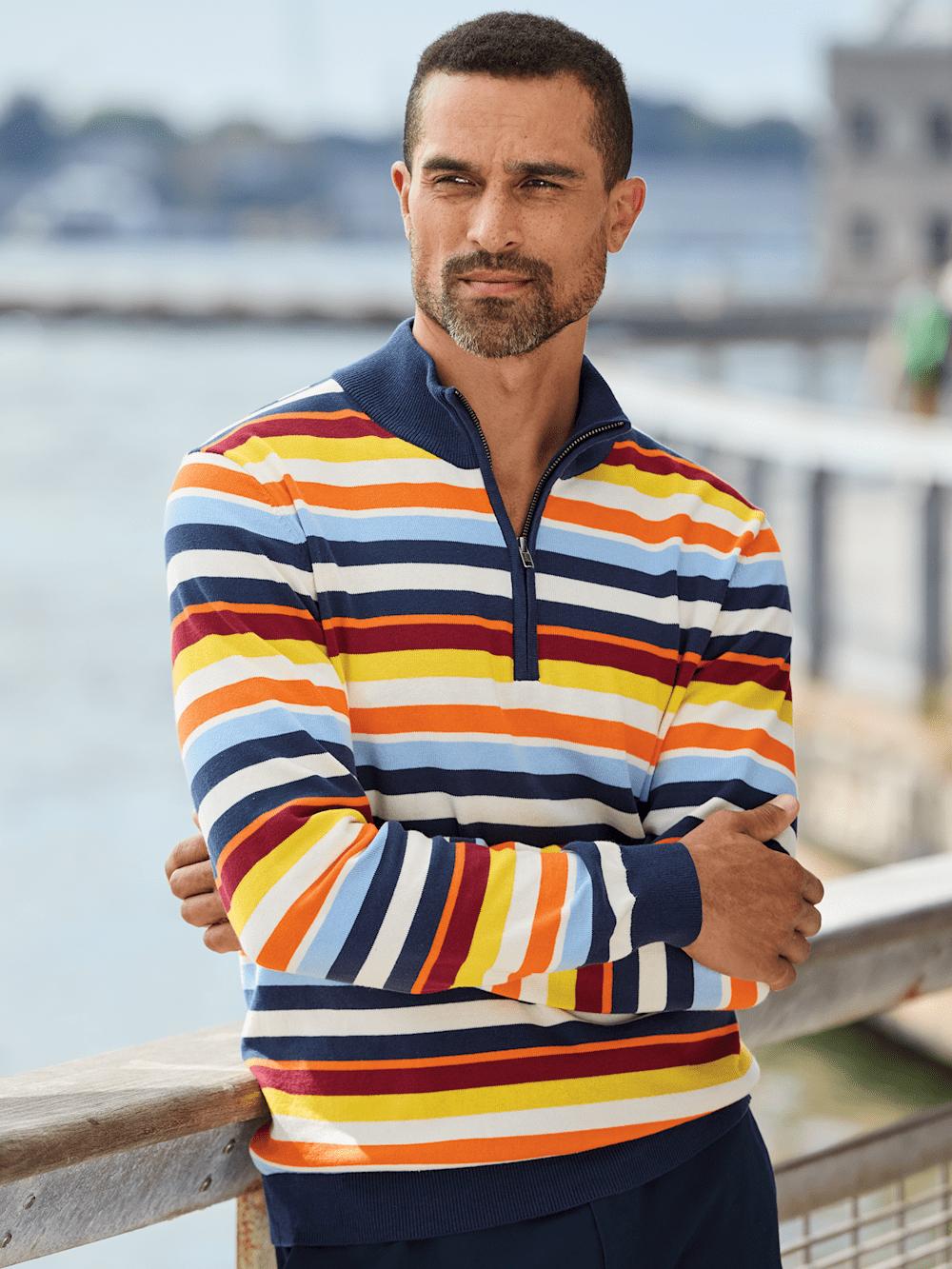 Cotton Quarter Zip Mock Neck Sweater - Multi Product Image