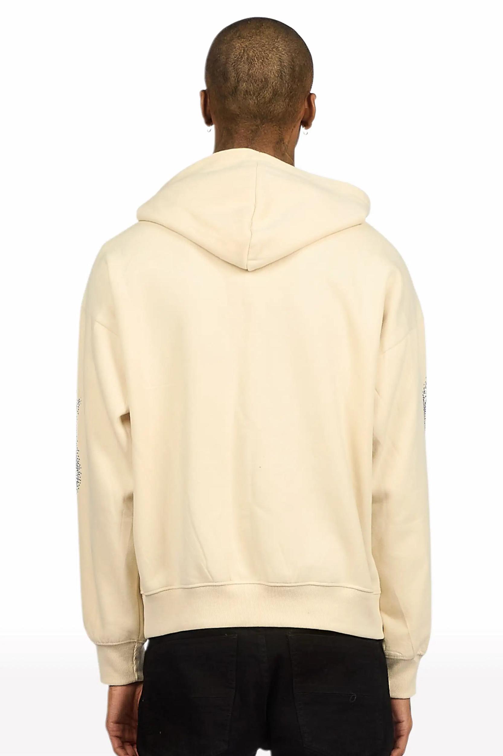 Kovari Beige Rhinestone Oversized Hoodie Male Product Image