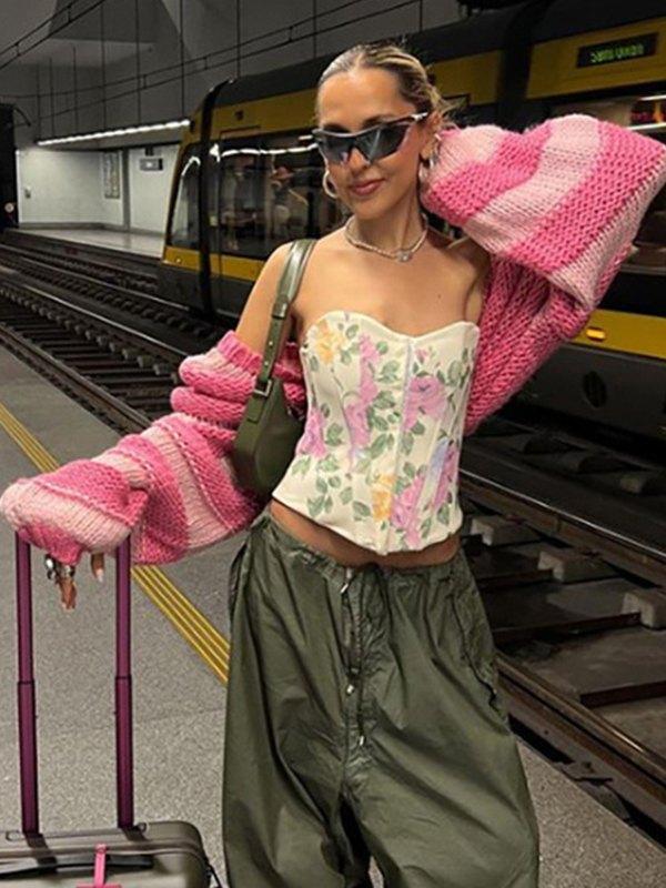 Crew Neck Pullover Striped Knit Sweater Product Image