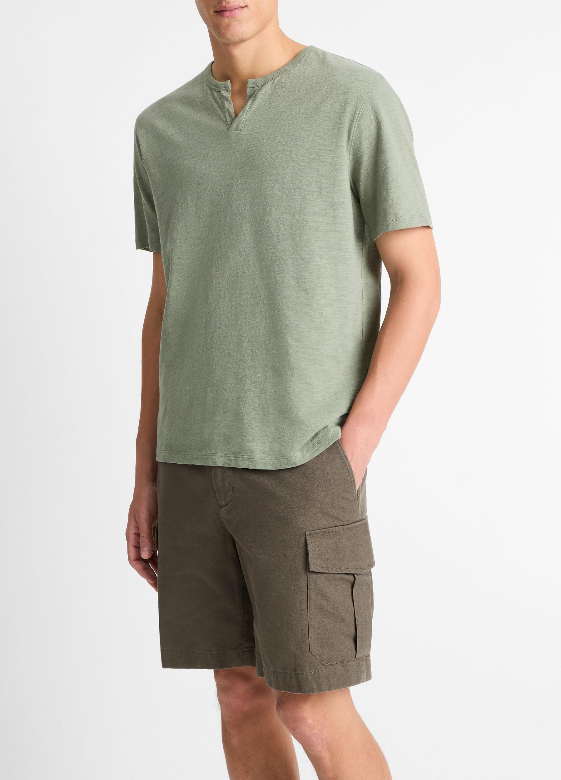 Slub Cotton Split-Neck T-Shirt Product Image