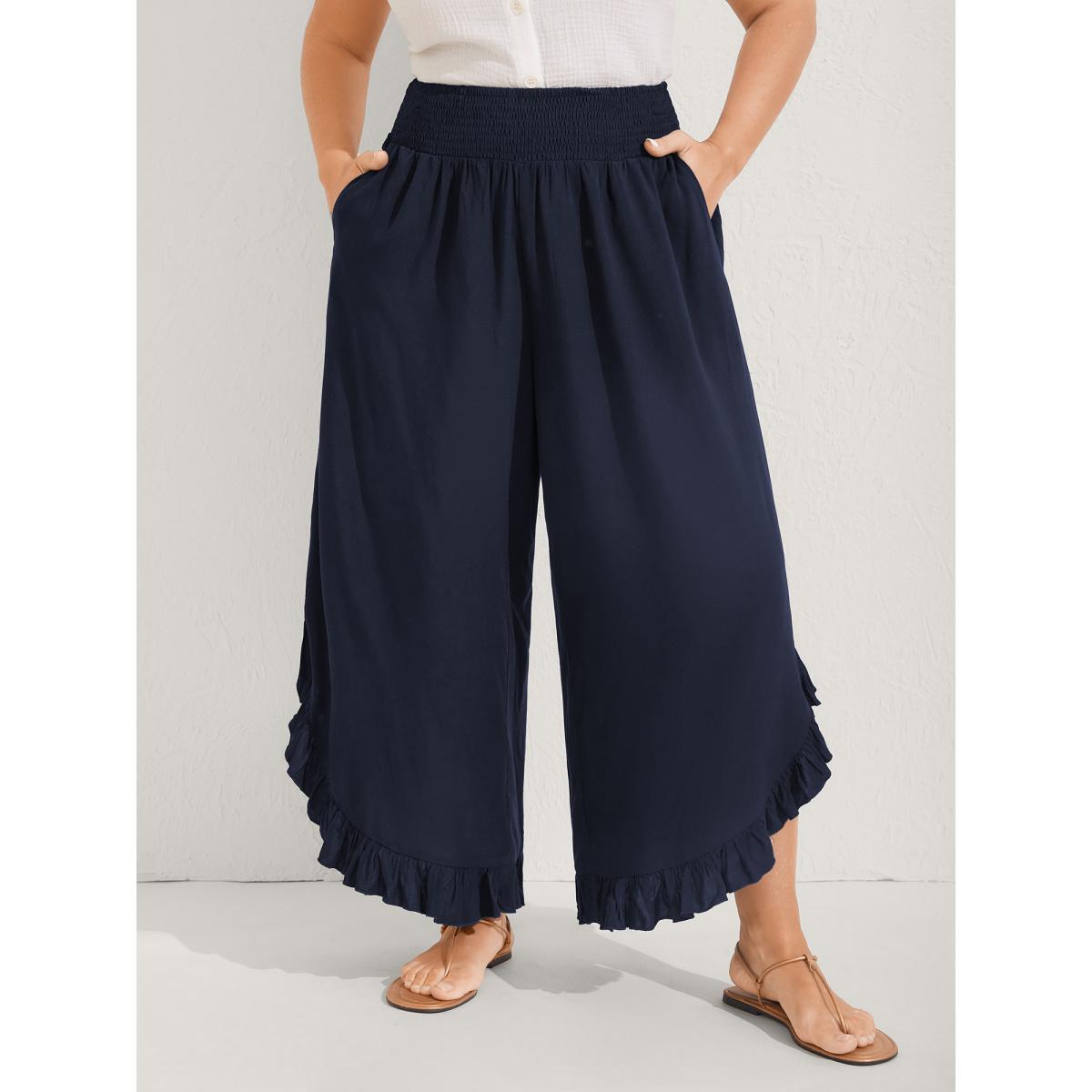 Plus Size Ruffled Curvy Hem Wide-Leg Pants Women Plum Boho Wide Leg Mid Rise Vacation Pants BloomChic 10/M Product Image