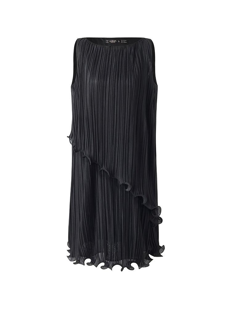 Tiered Ruffle Hem Women Pleated Mini Dress Product Image