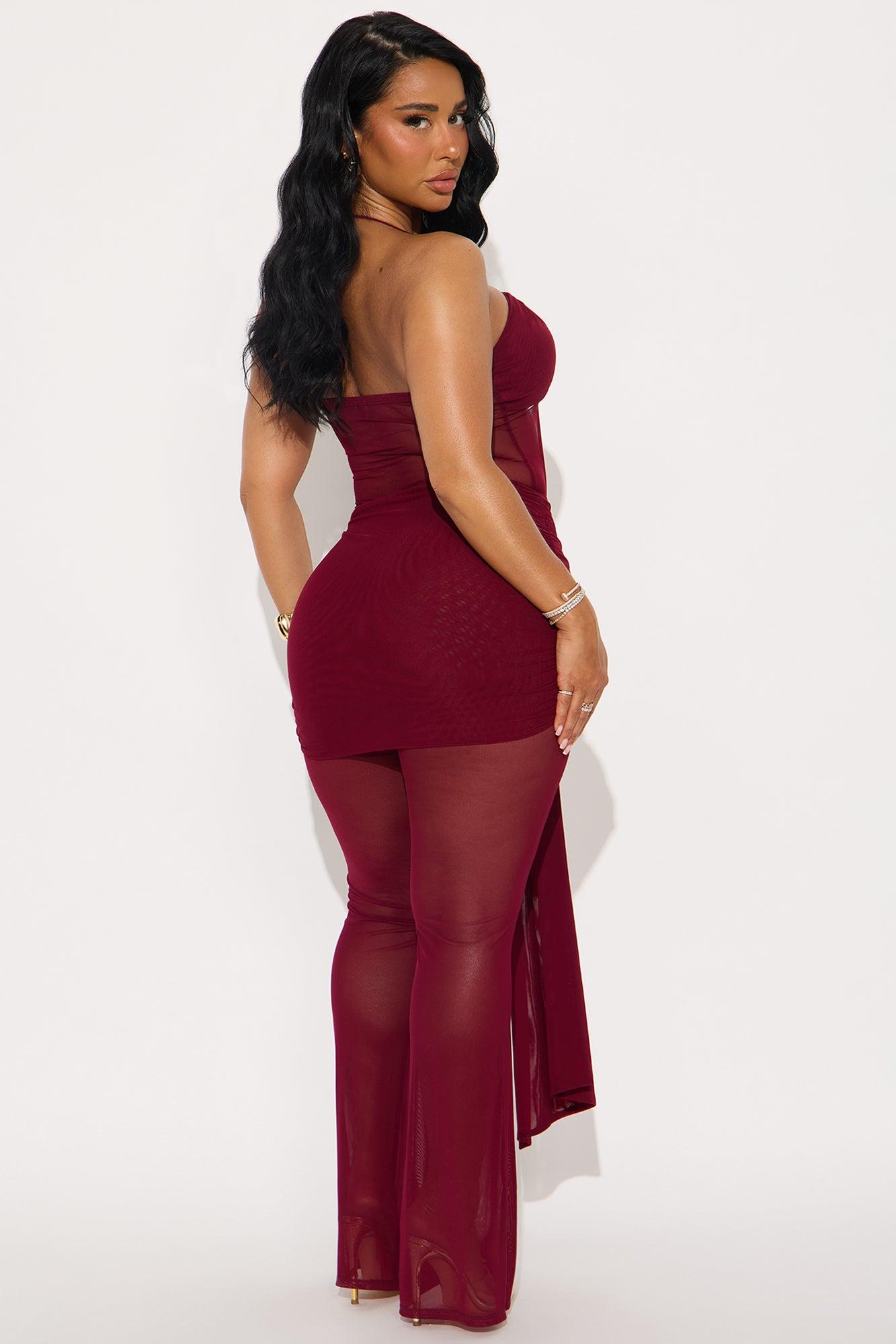 Bronze Horizon Mesh Jumpsuit - Burgundy Female Product Image