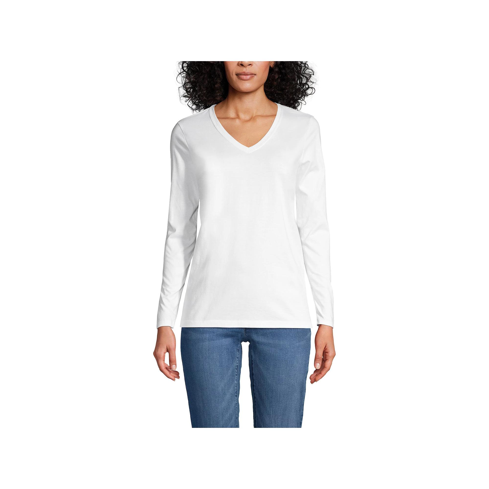 Women's Lands' End Relaxed-Fit Supima Long Sleeve Cotton V-Neck Tee,  Product Image