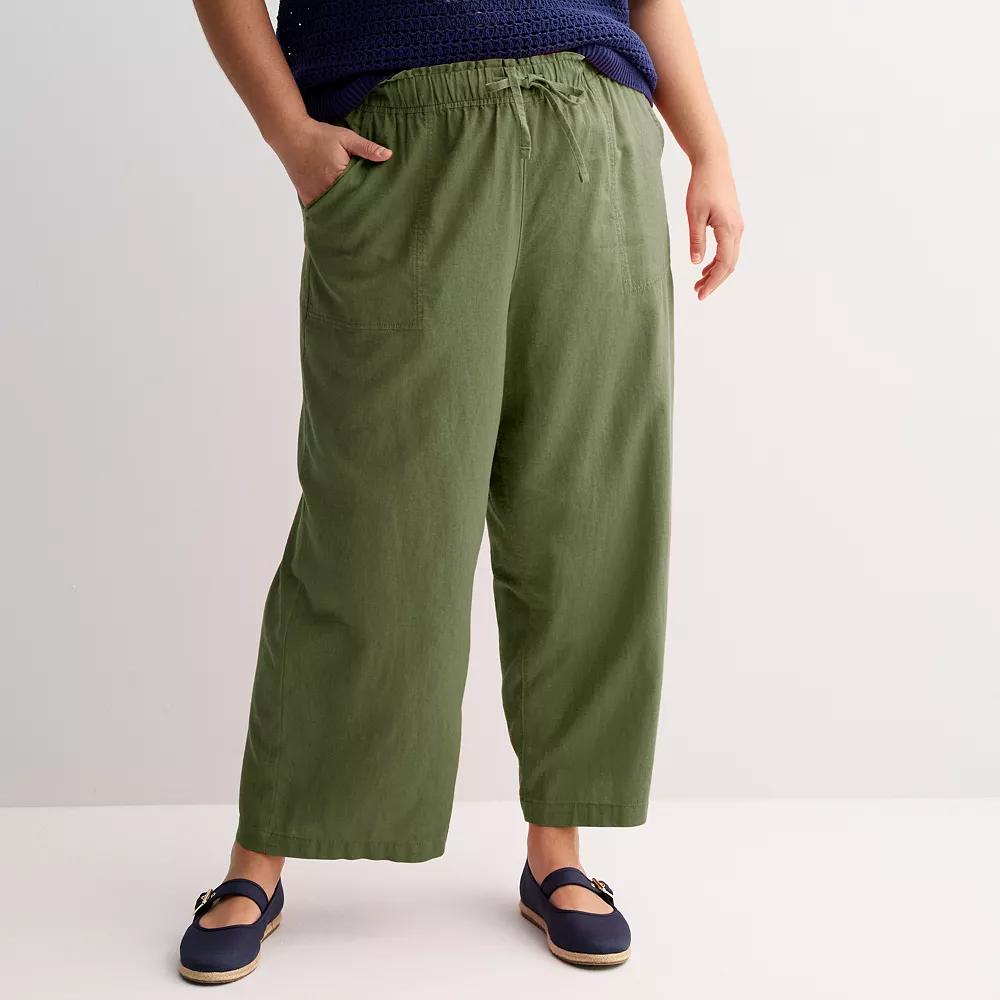 Plus Size Sonoma Goods For Life® Linen Wide Leg Ankle Pants, Women's, Size: 5XL, Carey Green Product Image