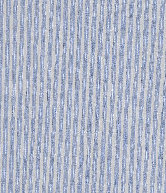 Ali Miles Plus Size Woven Yarn-Dye Striped Wire Neck 3/4 Sleeve Hi-Low Hem Button Front Tunic Product Image