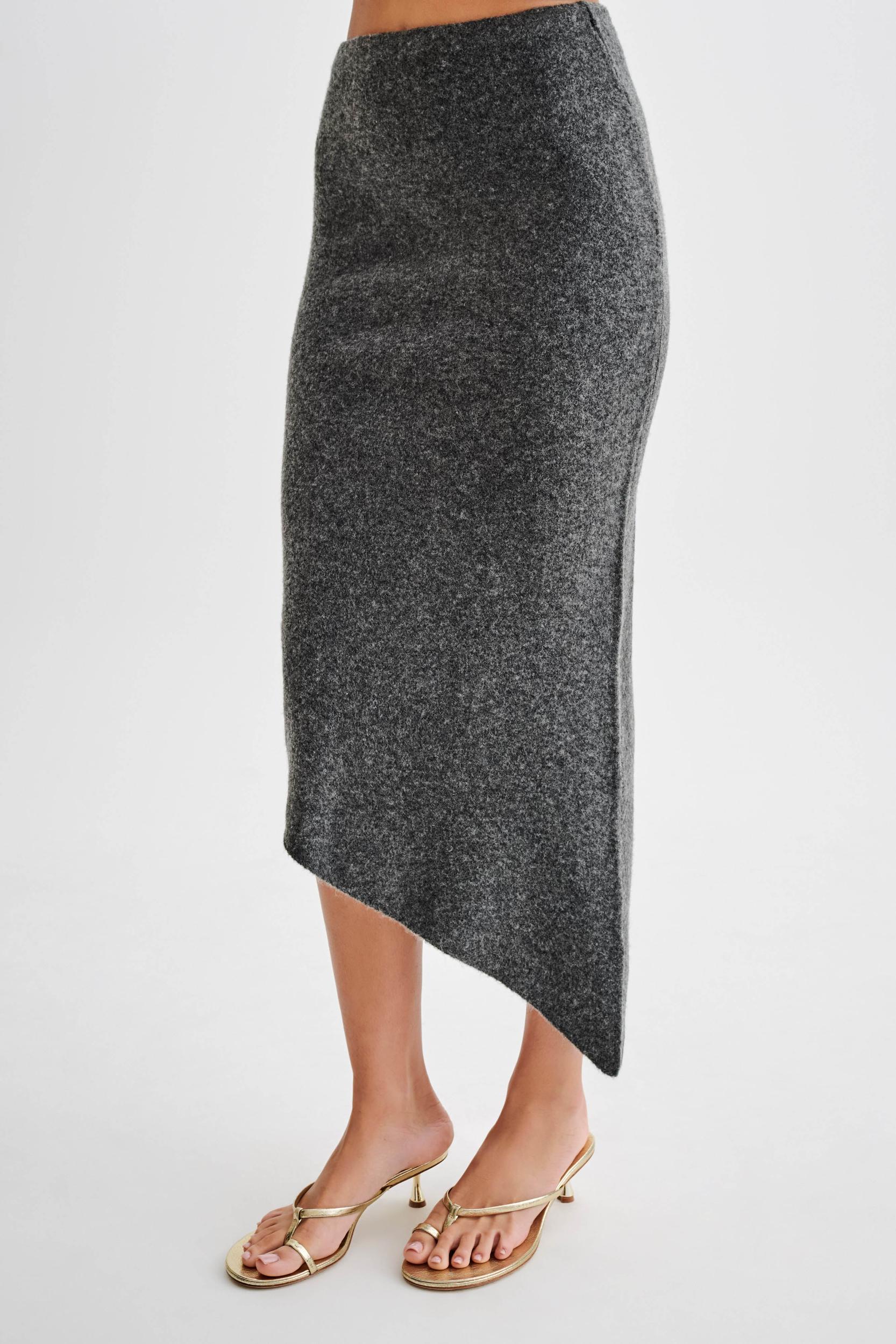 Genevieve Asymmetrical Knit Midi Skirt - Charcoal Marle Product Image