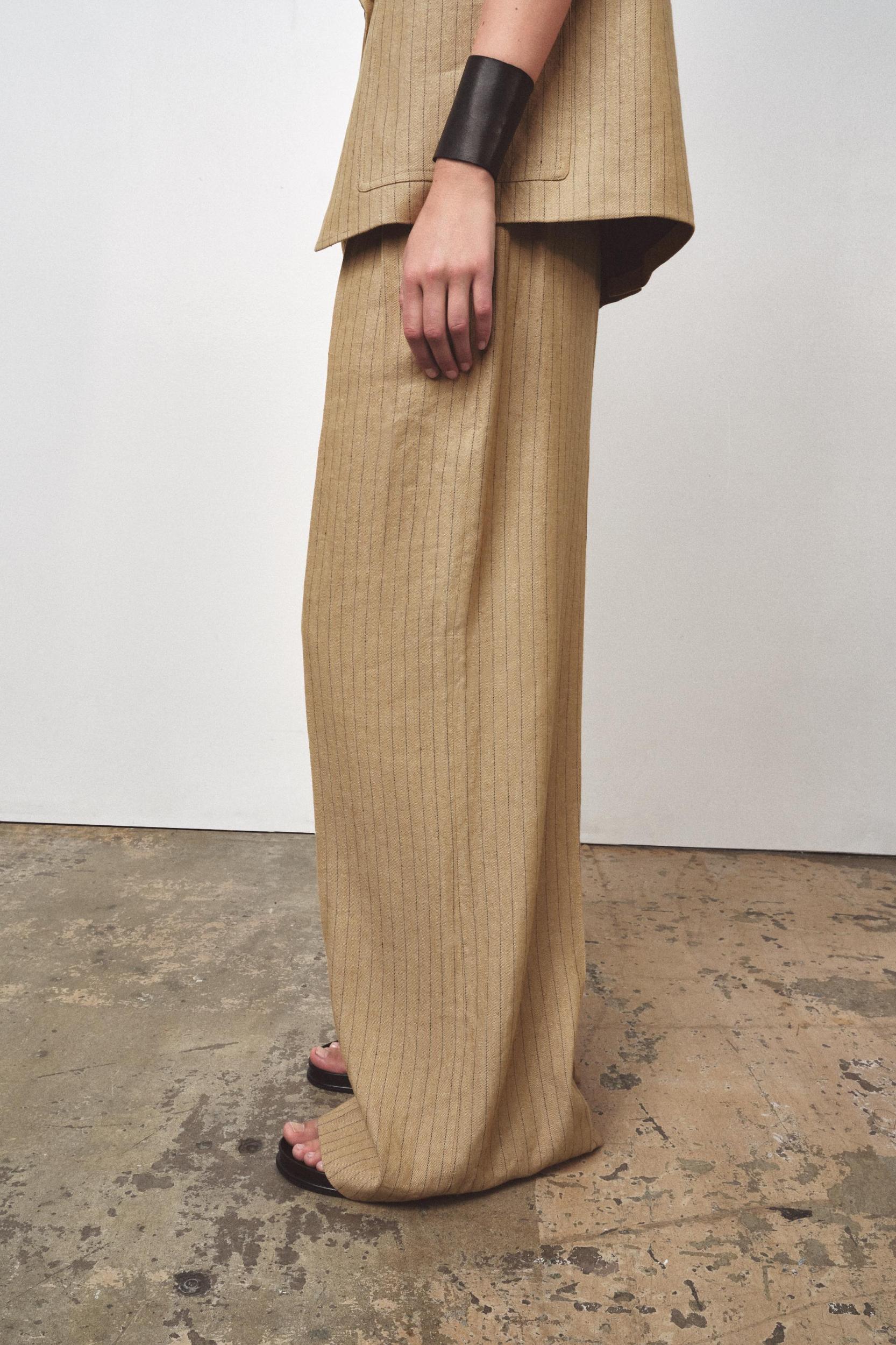 ZW COLLECTION LINEN STRIPE PLEATED PANTS Product Image