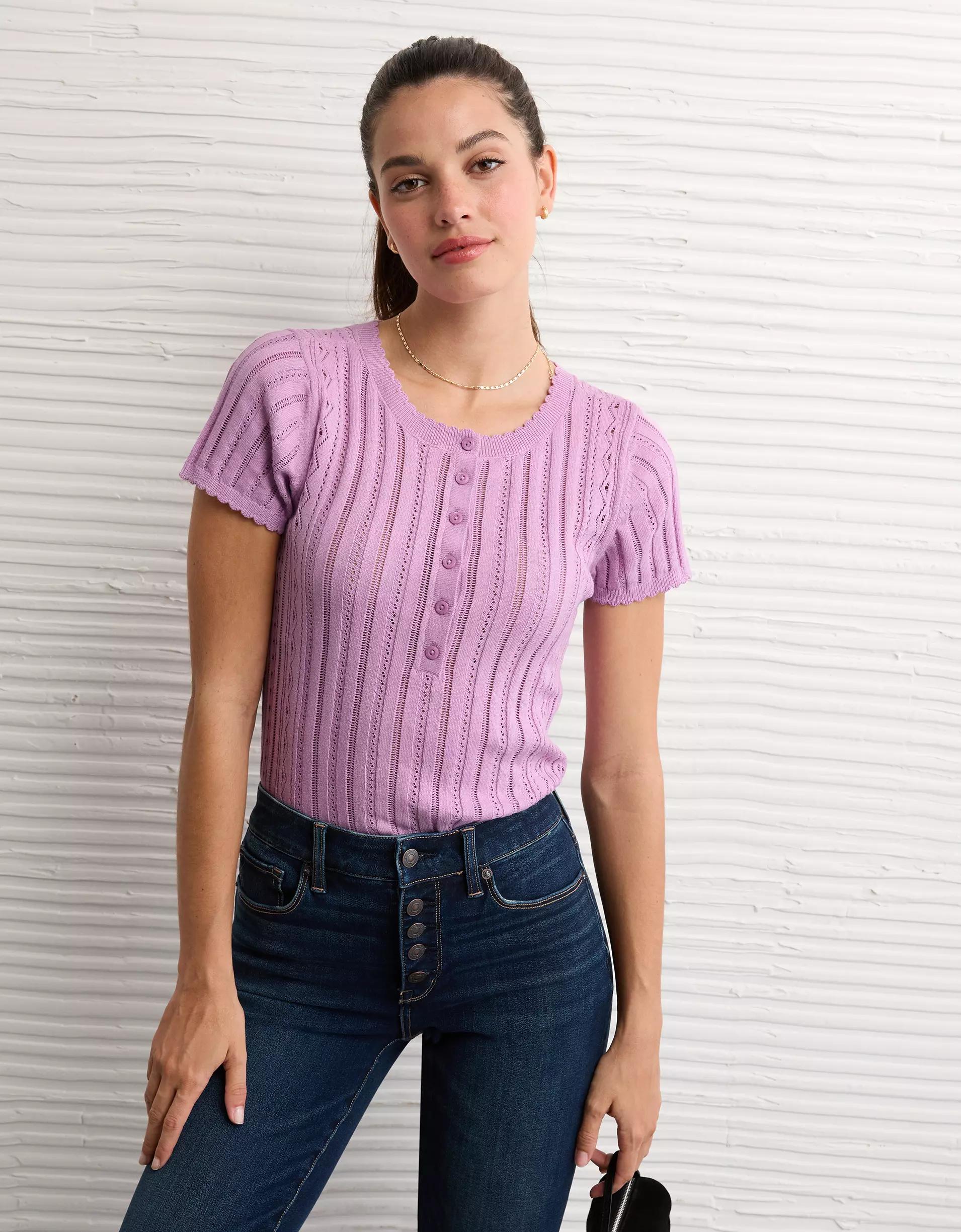 AE Henley Pointelle Sweater T-Shirt Product Image