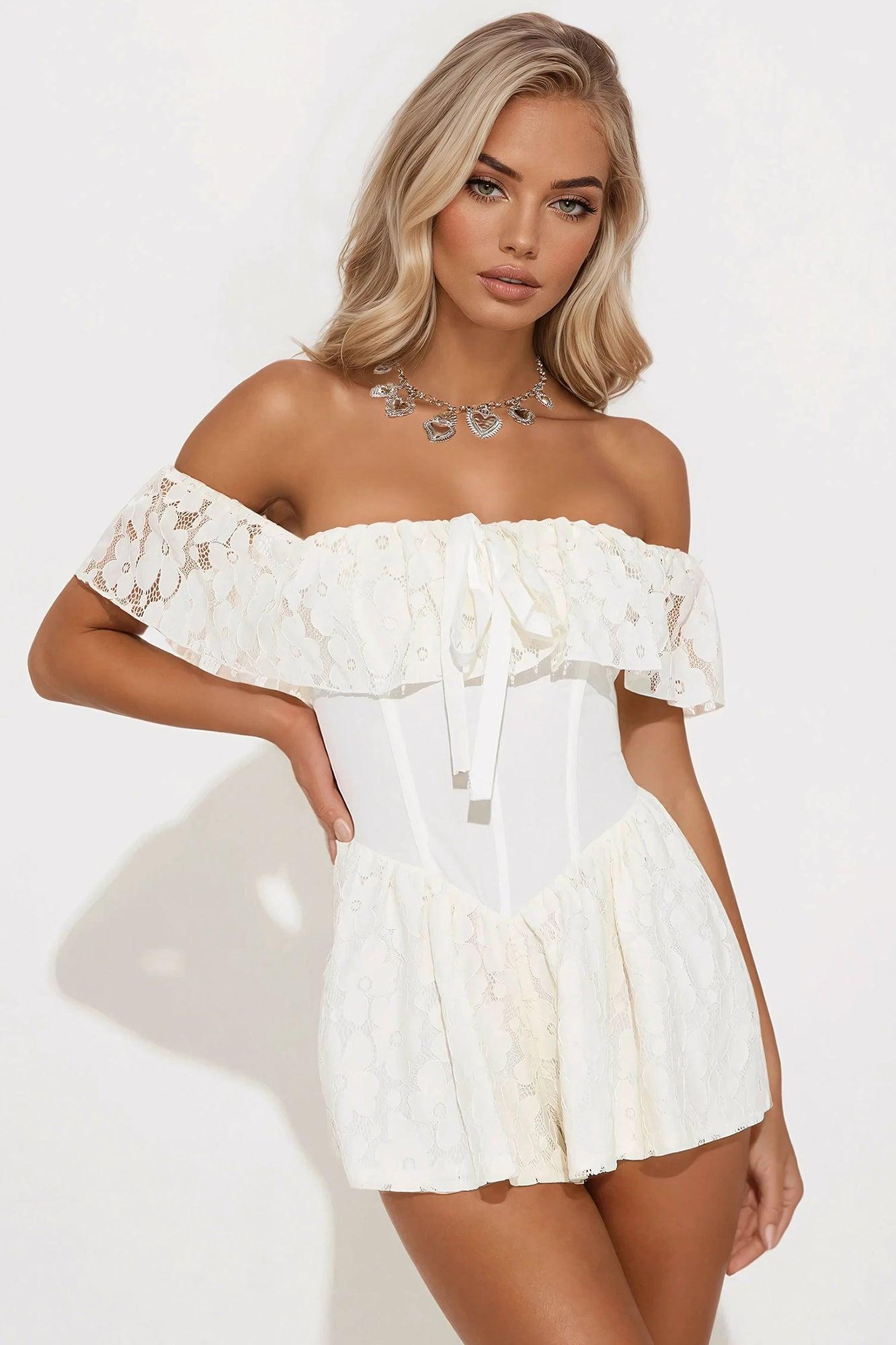 Leanna Lace Romper - Ivory Product Image