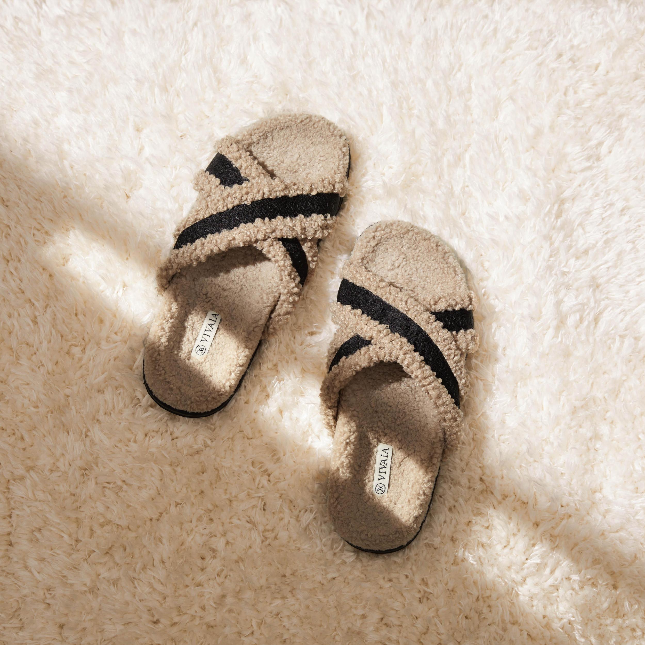 Furry Criss-Cross Strap Slippers (Hannah) Product Image