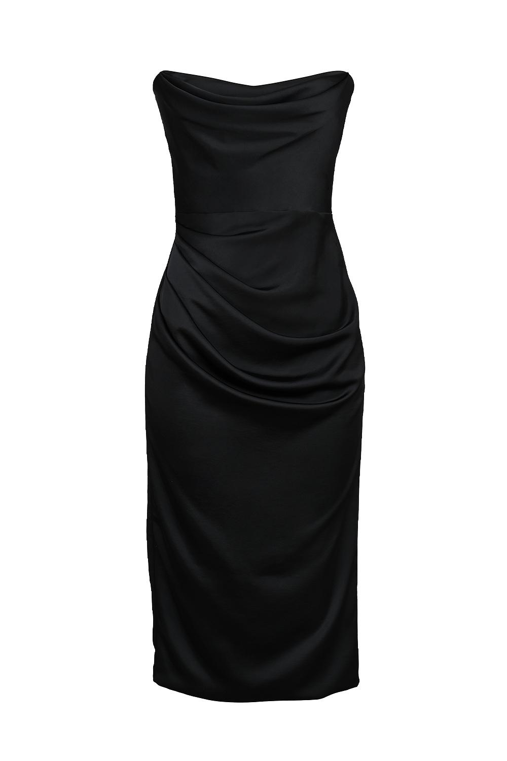 Santana  black satin strapless midi dress Product Image