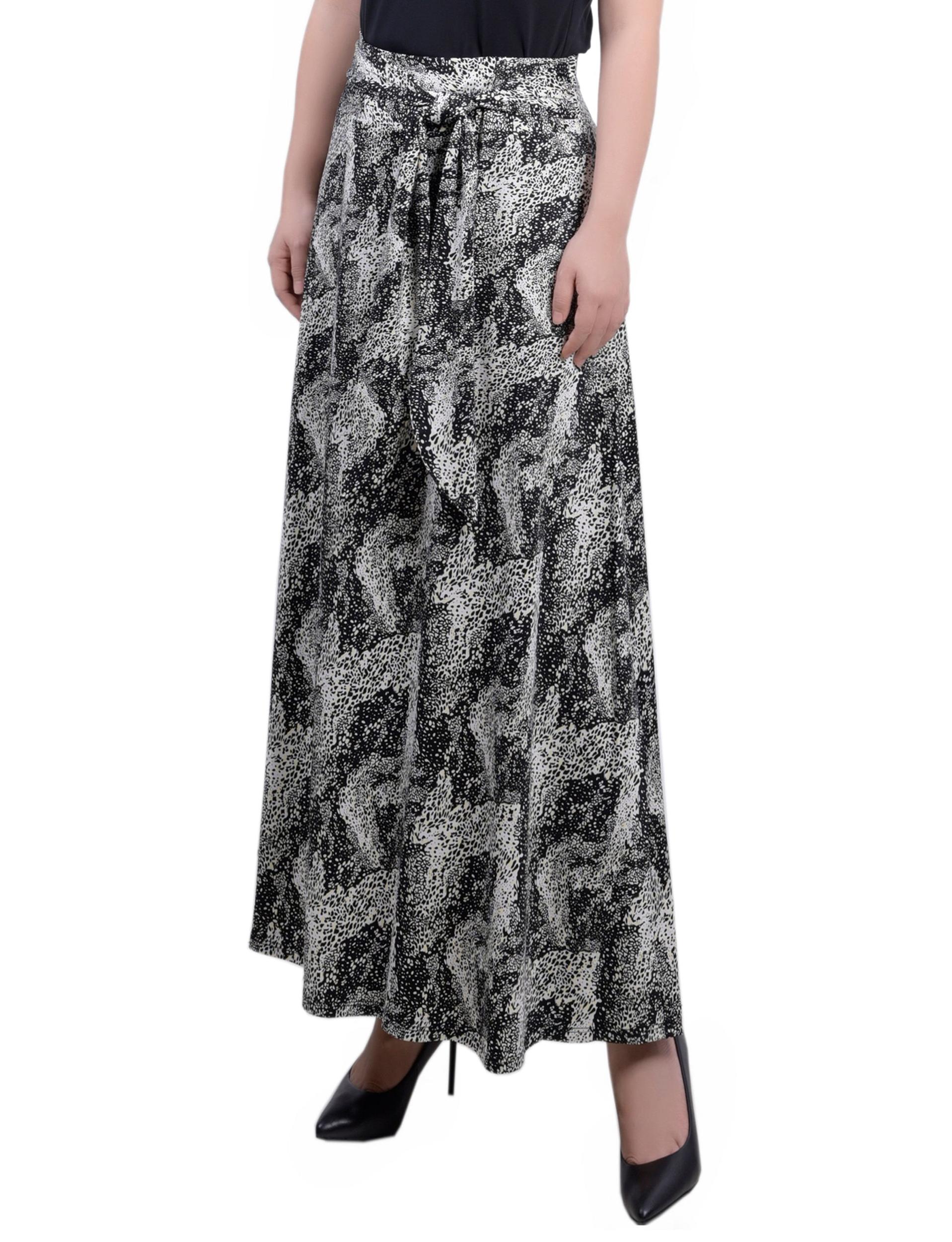 Black Yellow Animal Maxi Skirt With Sash Waist Tie Product Image
