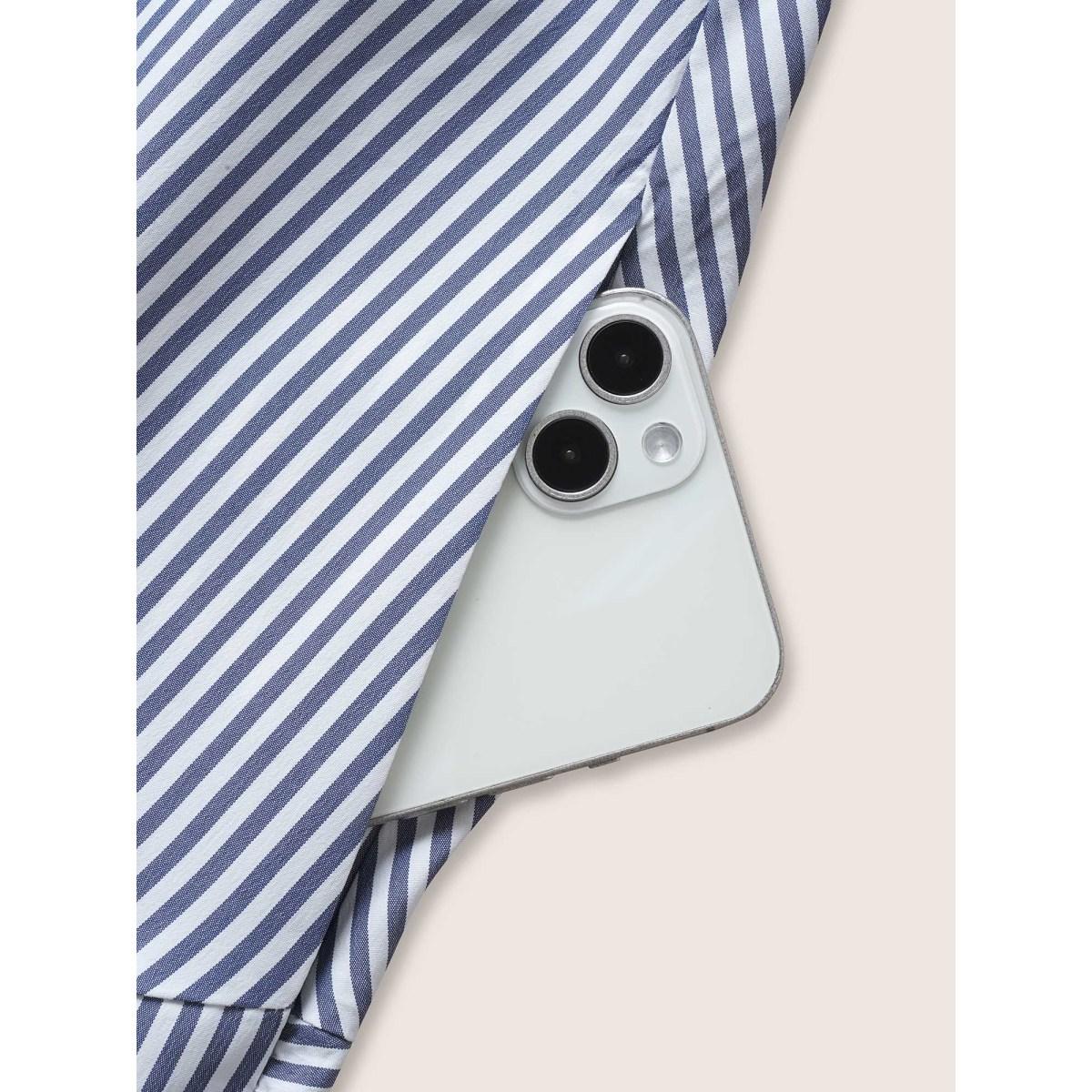 Plus Size Shirt Collar Striped Cap Sleeve Dress SlateGray Women At the Office Belted Shirt collar Sleeveless Curvy BloomChic 30/6X Product Image