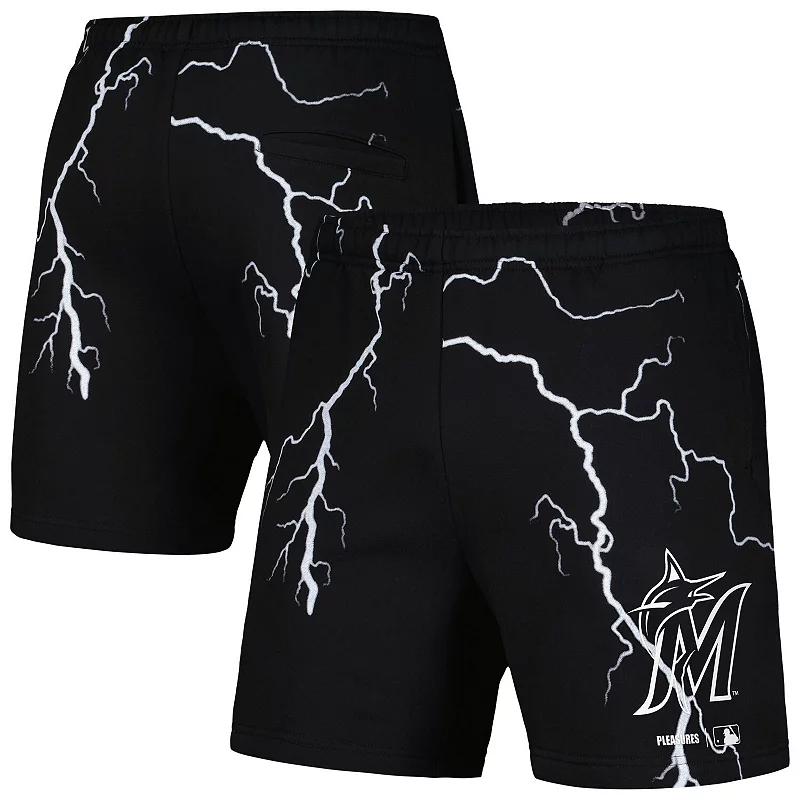 Men's PLEASURES  Black Miami Marlins Lightning Shorts, Size: Medium Product Image