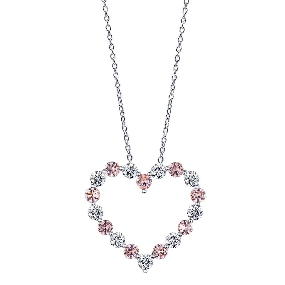 Gemstone Brilliance Sterling Silver Lab-Created White Sapphire & Simulated Gemstone Heart Pendant Necklace, Women's, Size: 18", Simulated Morganite Product Image