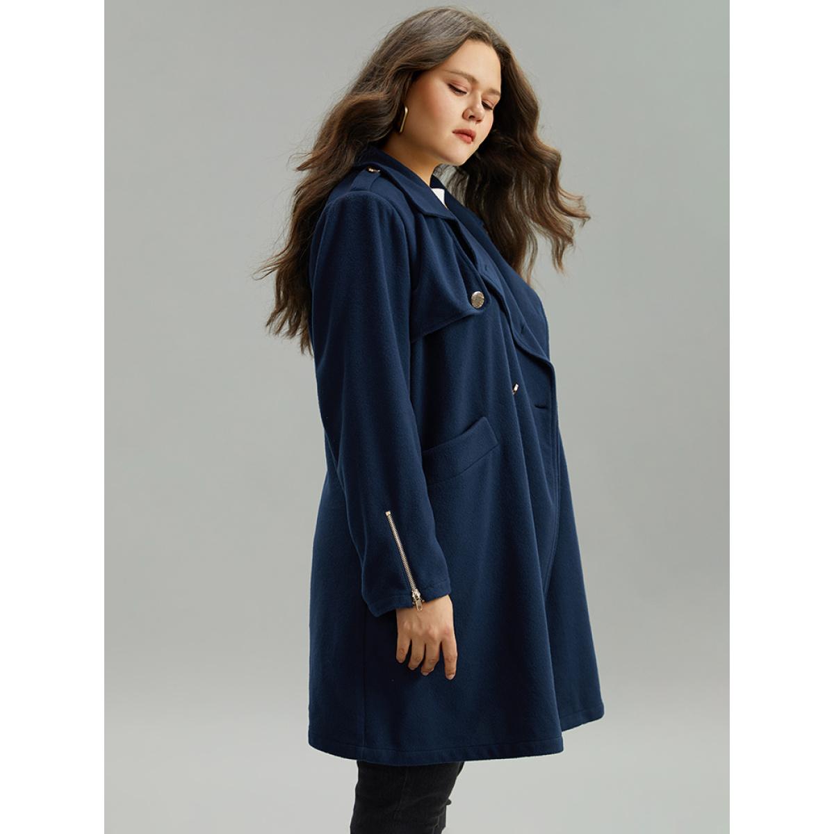 Plus Size Double Breasted Pocket Zipper Coat Women Indigo Casual Zipper Ladies Dailywear Winter Coats BloomChic 22-24/3X Product Image