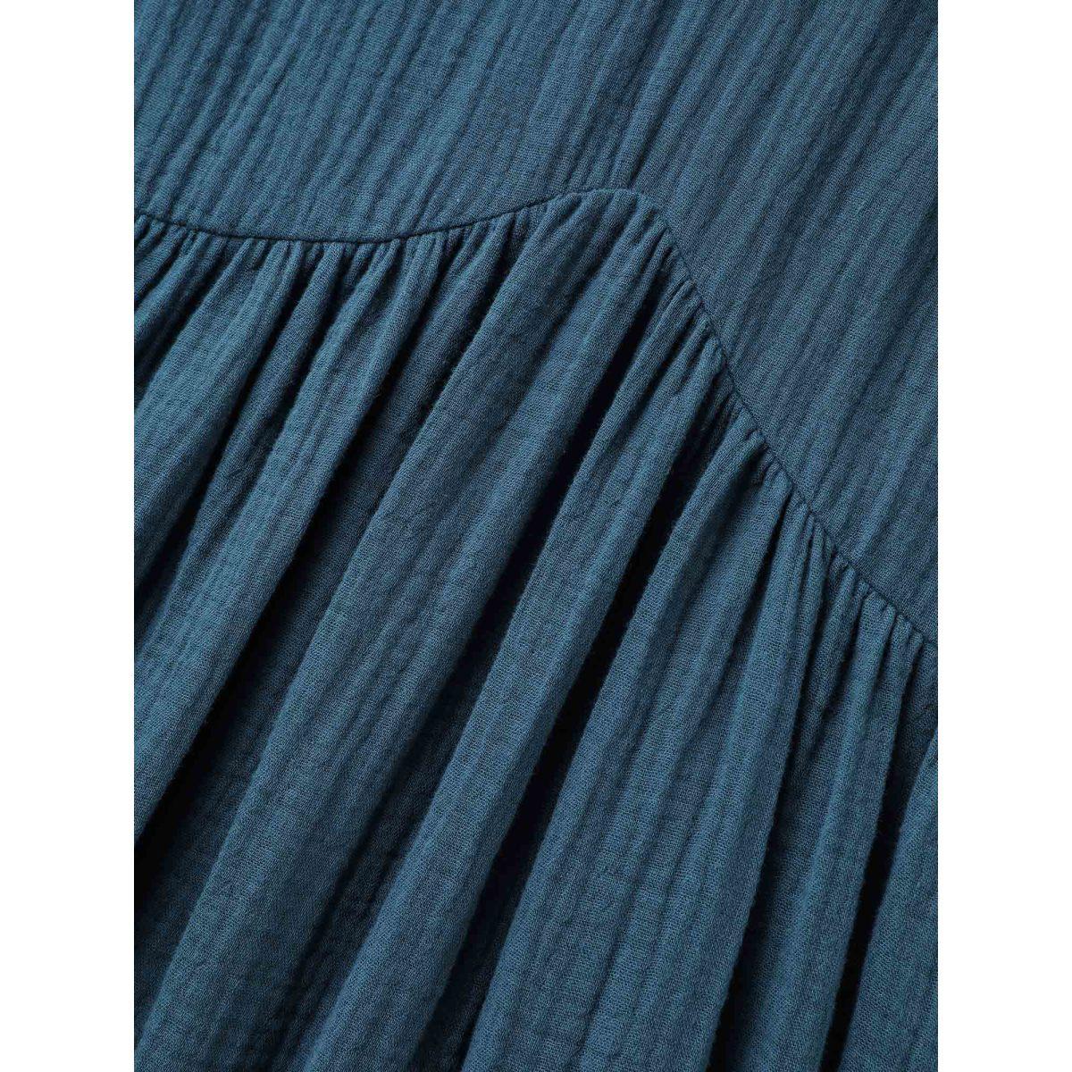 Plus Size Pure Cotton Lace V-Neck Solid Midi Dress Aegean Women Leisure Woven ribbon&lace trim V-neck Short sleeve Curvy BloomChic 14-16/1X Product Image