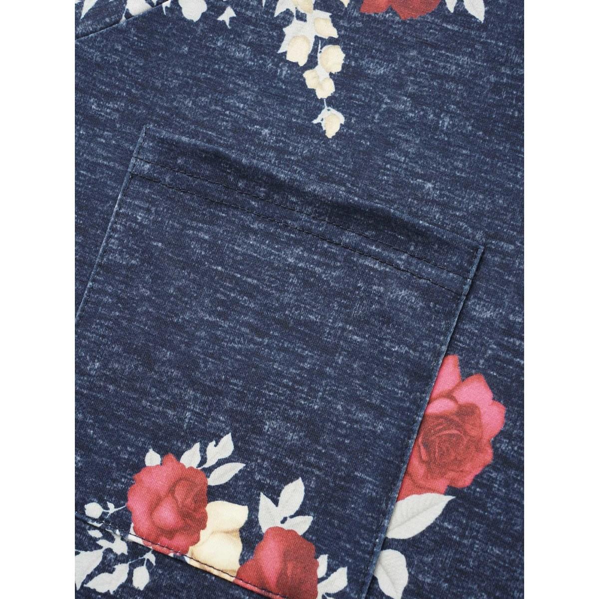 Plus Size Floral Print Heather Patched Pocket T-shirt Multicolor Women Elegant Printed Floral V-neck Dailywear T-shirts BloomChic 18-20/2X Product Image