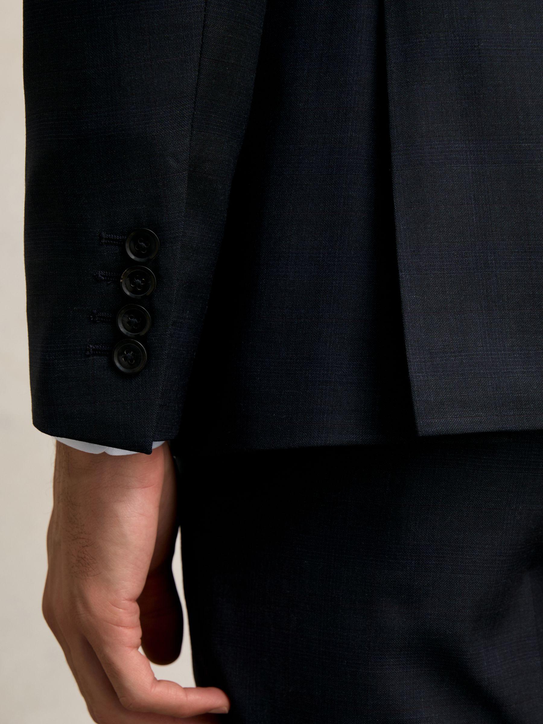 Slim-Fit Wool Single Breasted Check Suit Blazer in Navy Product Image