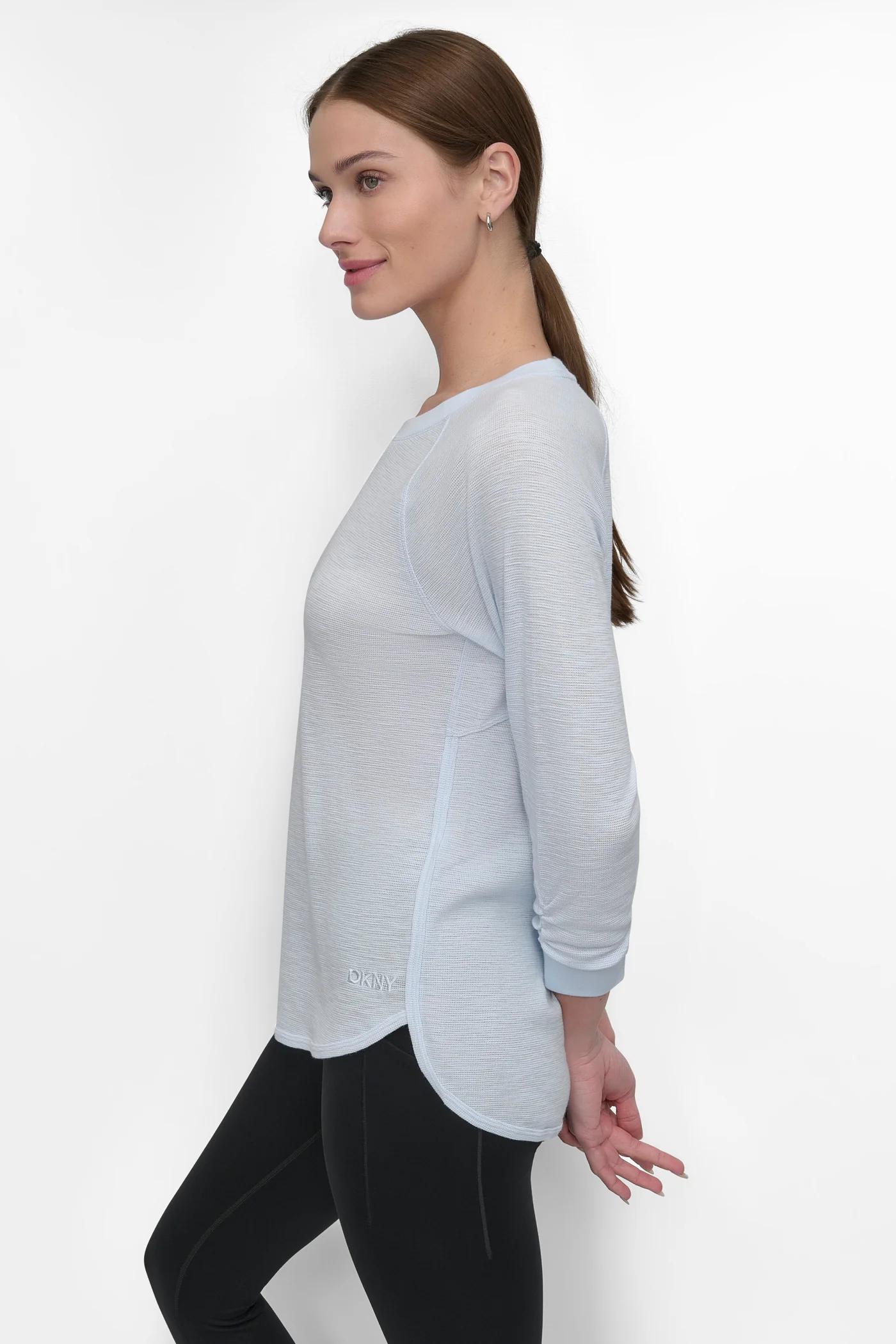 RUCHED 3/4-SLEEVE SLUB WAFFLE-KNIT TEE Product Image