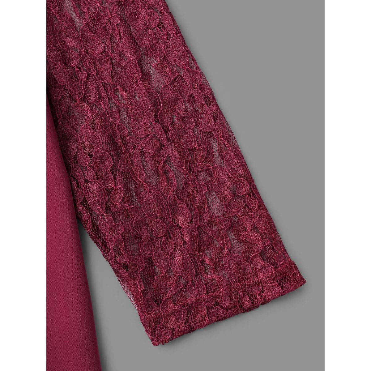 Plus Size RedViolet Sheer Lace Sleeve Neck Cut-Out Shirt Women Elegant Three Quater Length Sleeve Round Neck Everyday Blouses BloomChic 28/5X Product Image