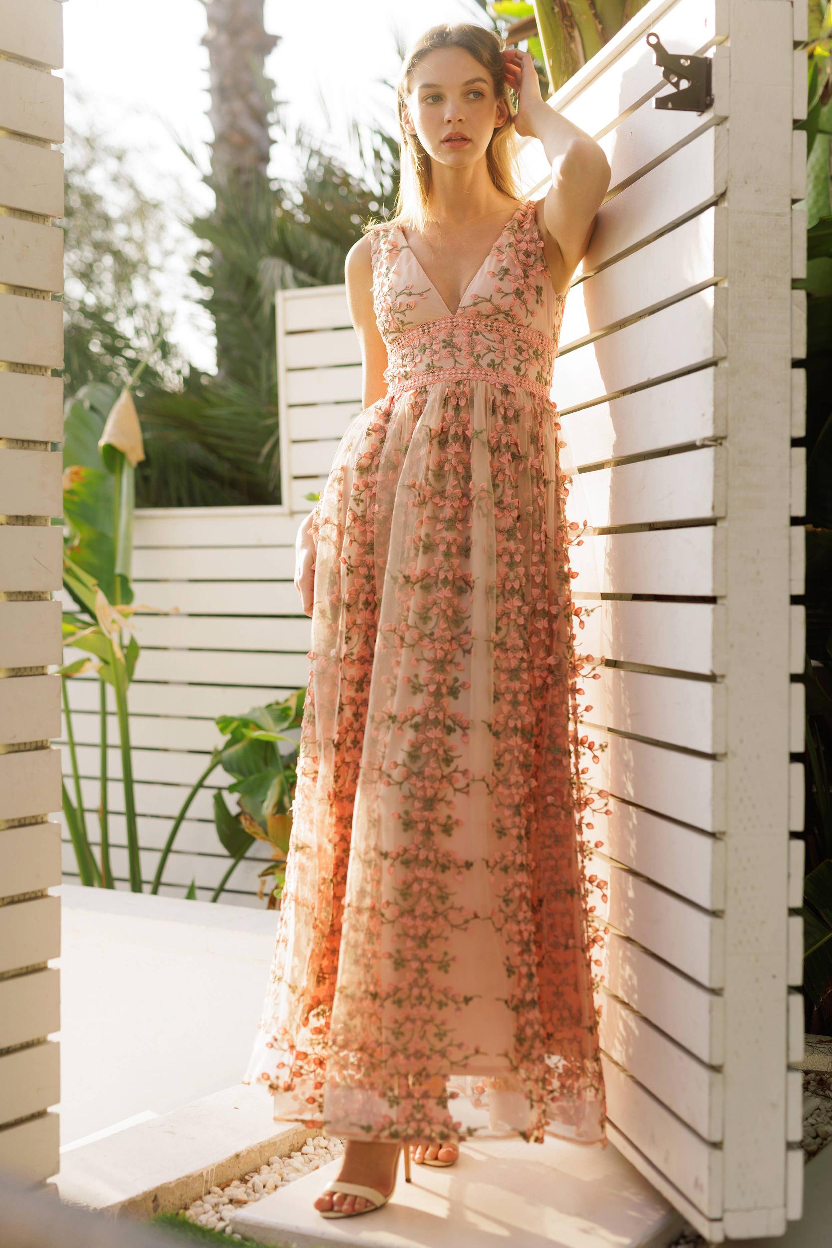Embroidered Floral Lace Maxi Dress Product Image