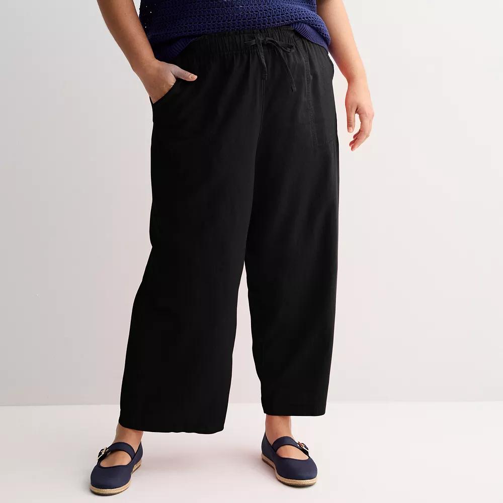Plus Size Sonoma Goods For Life® Linen Wide Leg Ankle Pants, Women's, Size: 3XL, Pitch Black Product Image