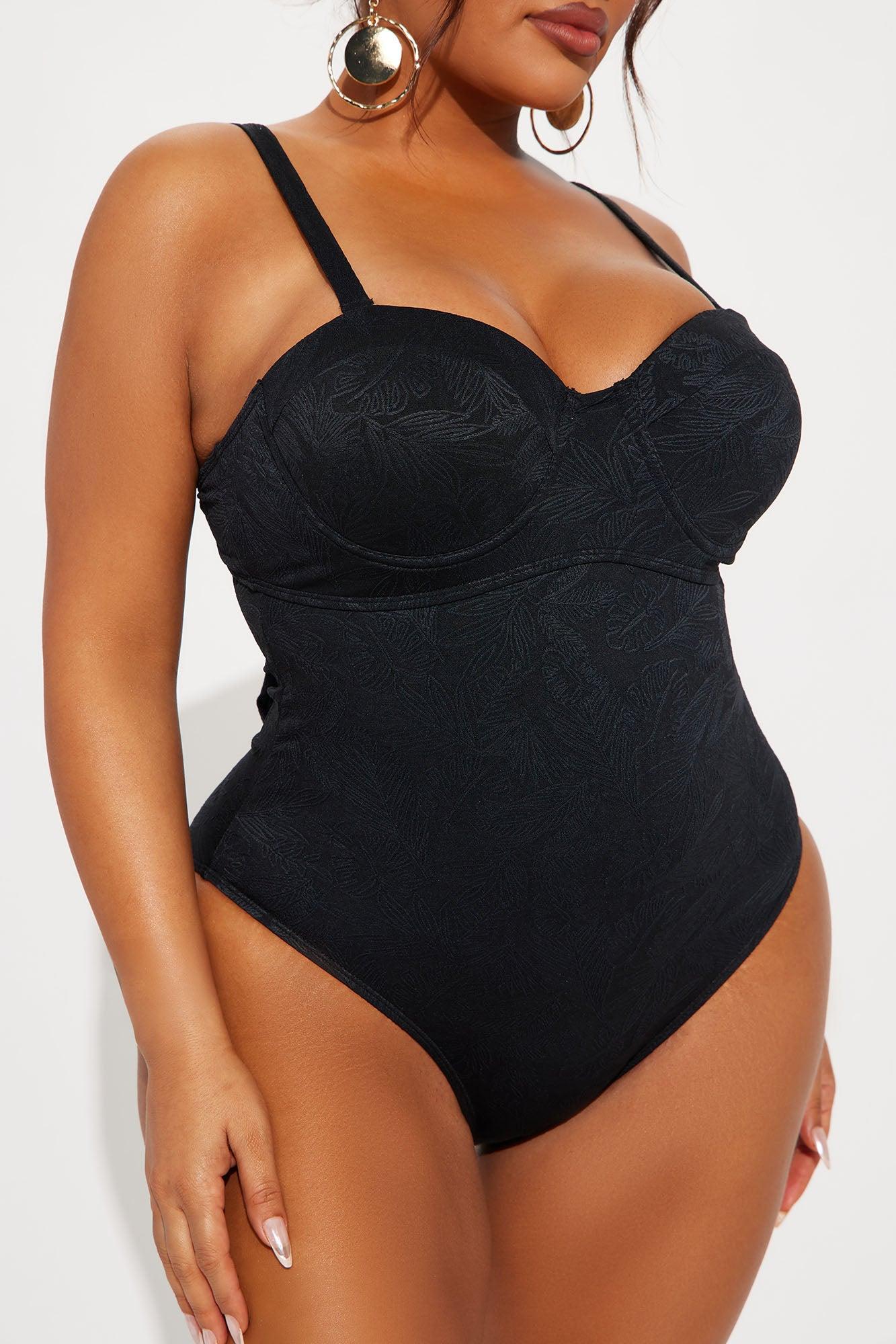 Summer Joy Underwire Textured 1 Piece Swimsuit - Black Product Image