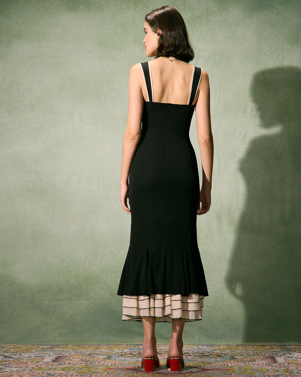 The Black Sweetheart Neck Bodycon Slip Maxi Dress Product Image