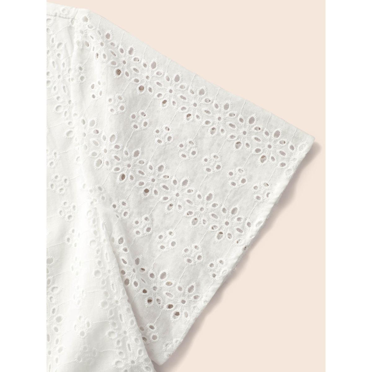 Plus Size Shirt Collar Broderie Anglaise Midi Dress Originalwhite Women Resort Broderie anglaise Shirt collar Short sleeve Curvy BloomChic 28/5X Product Image