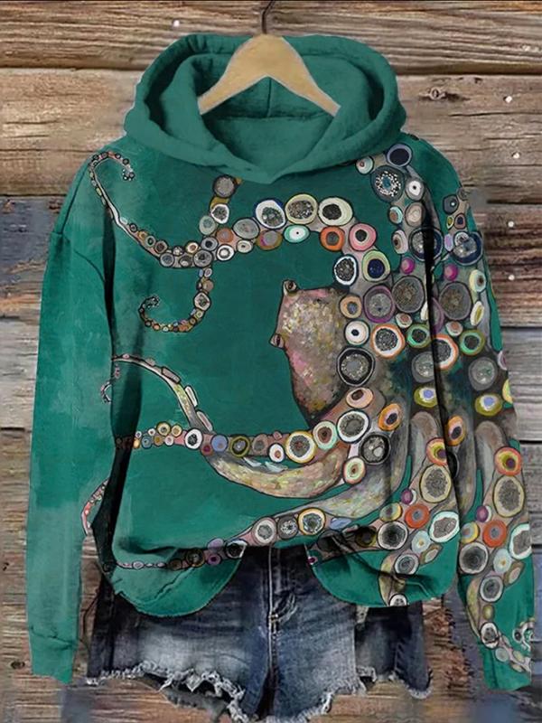 Long Sleeves Printed Hooded Hoodies Tops Product Image