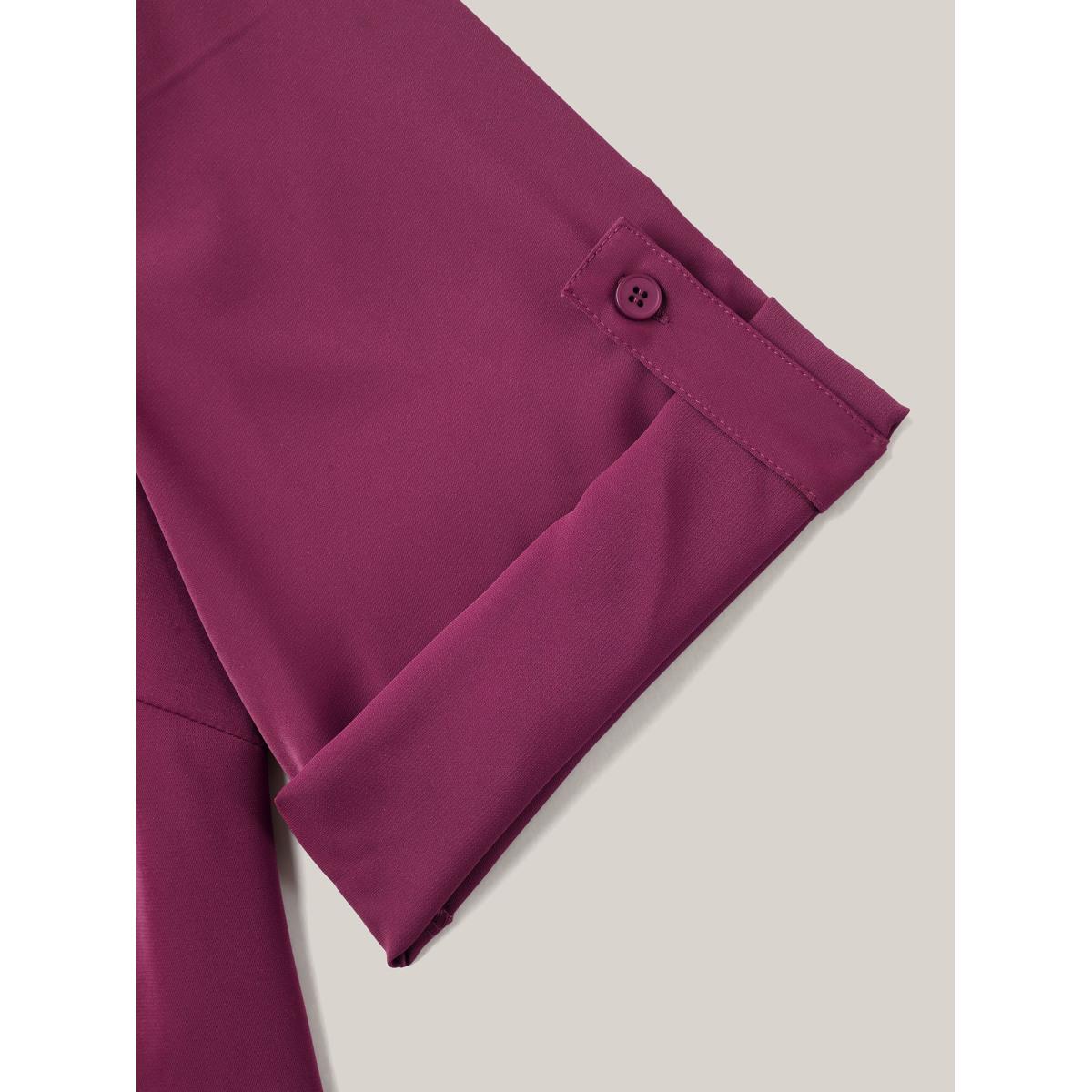 Plus Size Plum Toothpick Pleat Gathered Sleeve Solid Shirt Women At the Office Elbow-length sleeve Notched collar Work Blouses BloomChic 22-24/3X Product Image