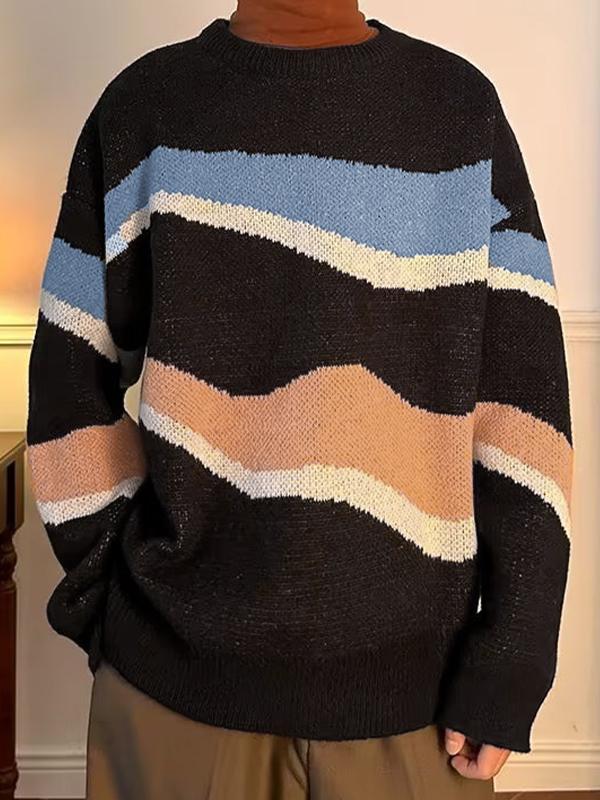 Men's Contrast Color Jacquard Baggy Sweater Product Image