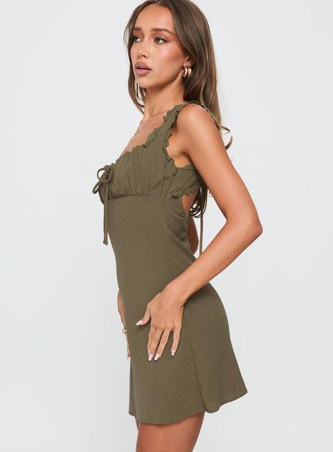 Lillette Frill Mini Dress Olive Product Image