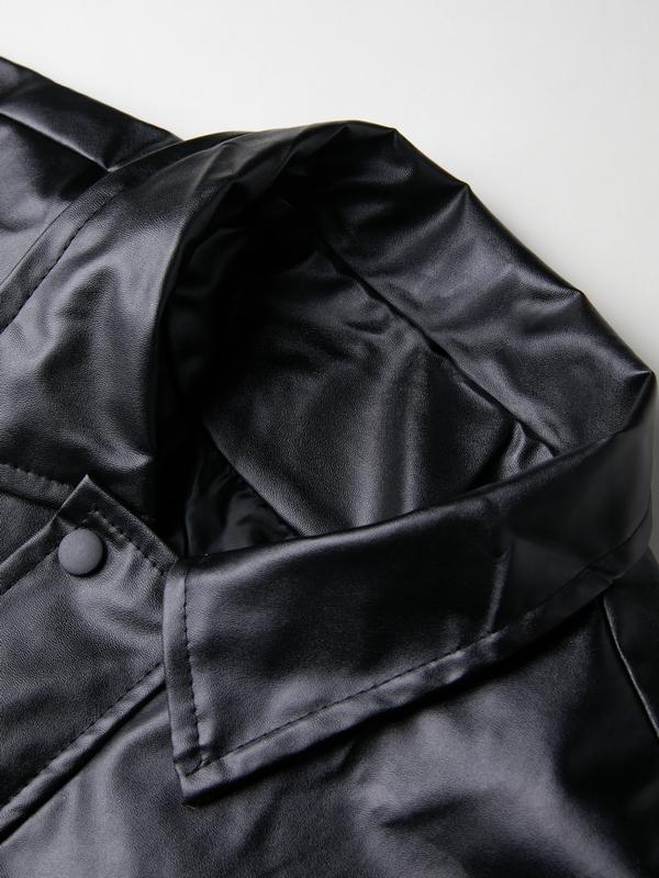 Oversized Black Faux Leather Jacket Product Image