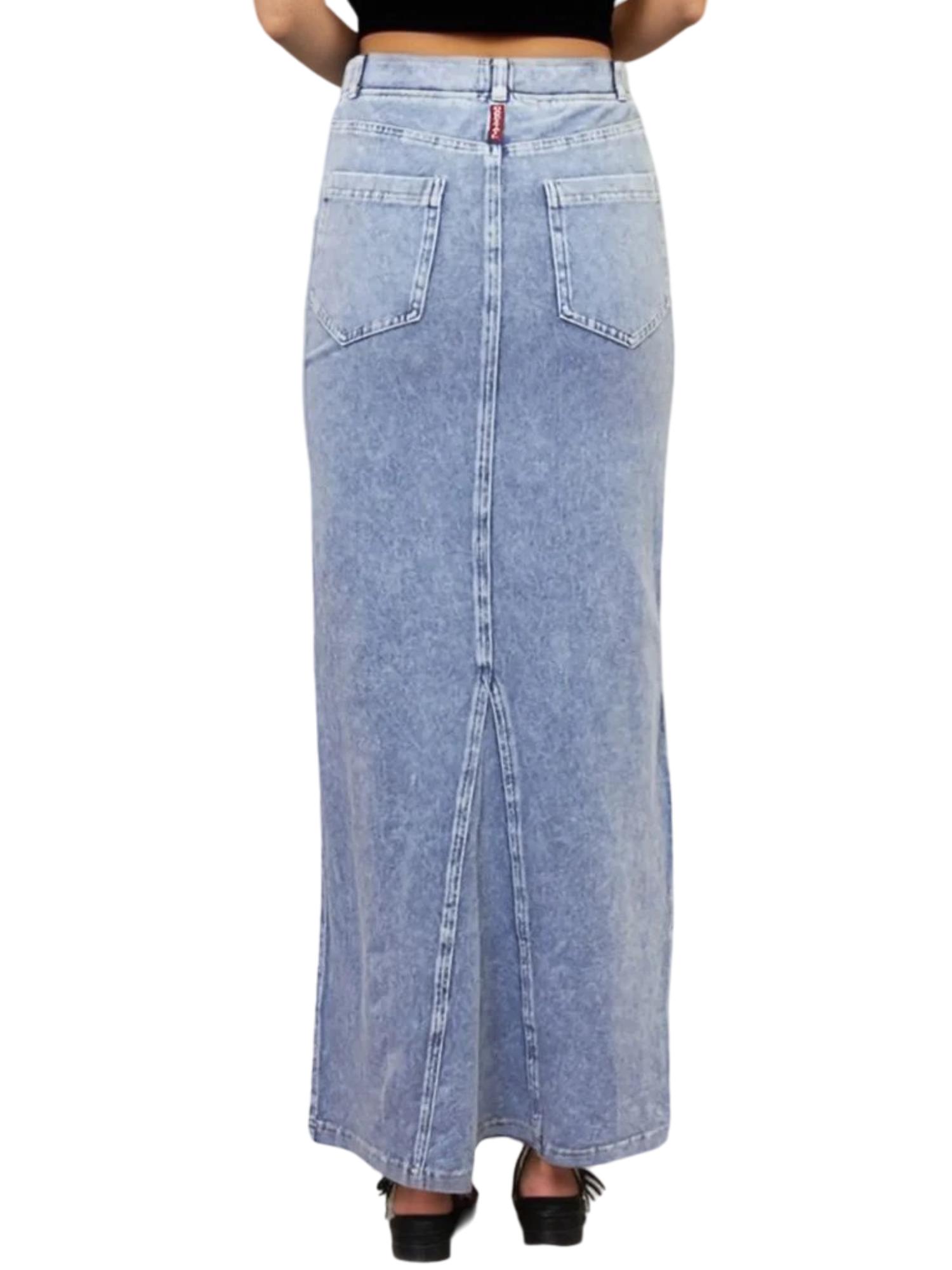 Hard Tail Long Denim Closed Slit Skirt (Style WJ-114) Product Image
